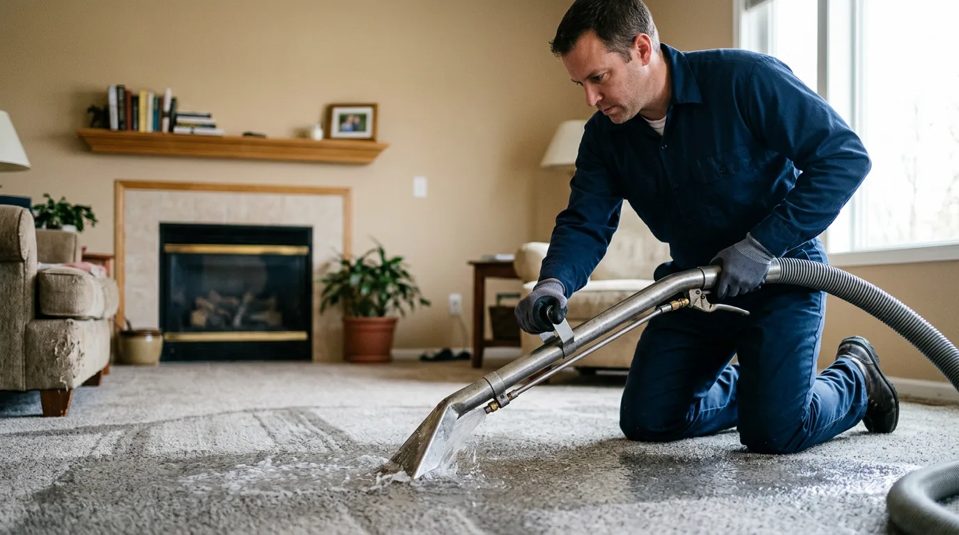 Water damage restoration technician working near Elkhart, IN